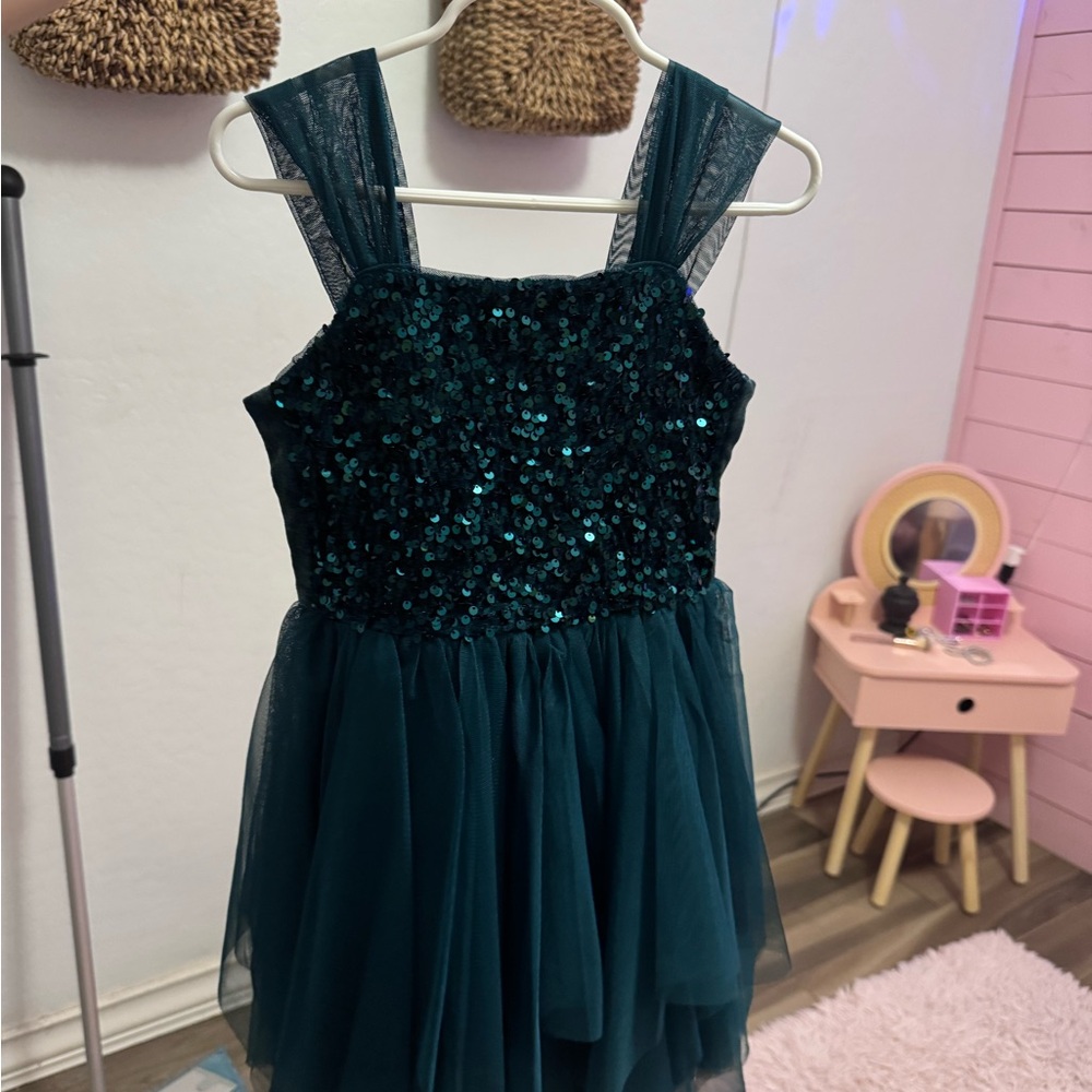 Girls green sequin tulle dress